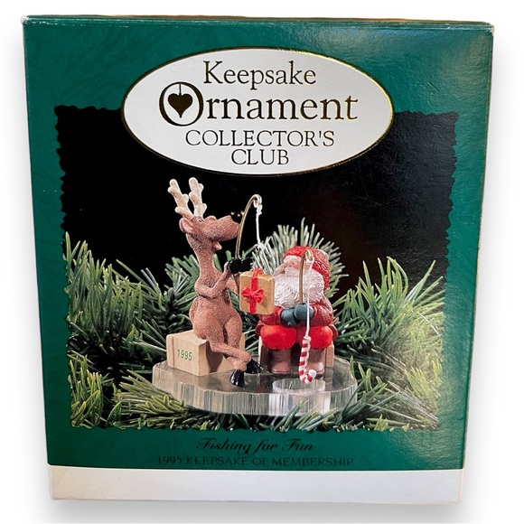 Hallmark Christmas Ornament 1995 Santa and Reindeer Fishing For Fun - Picture 1 of 6